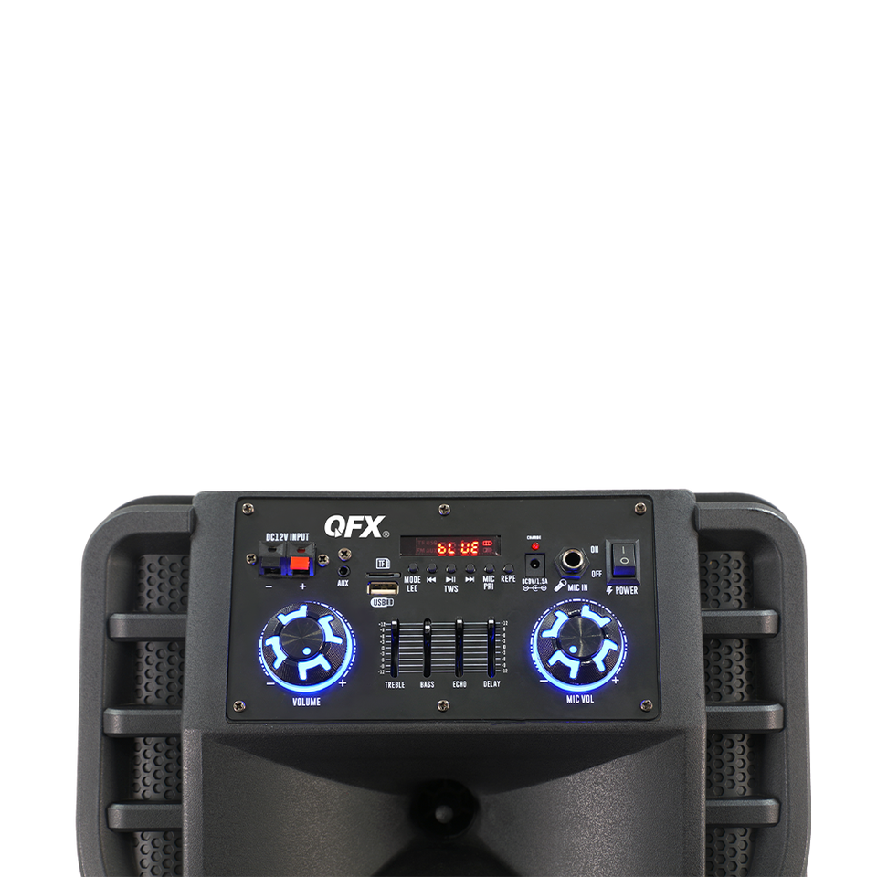 QFX DUAL 12†BLUETOOTH RECHARGEABLE SPEAKER WITH LED PARTY LIGHTS