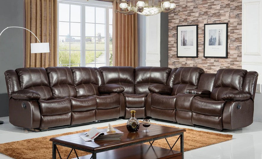 Mcferren sala seccional con 4 reclinables, brown