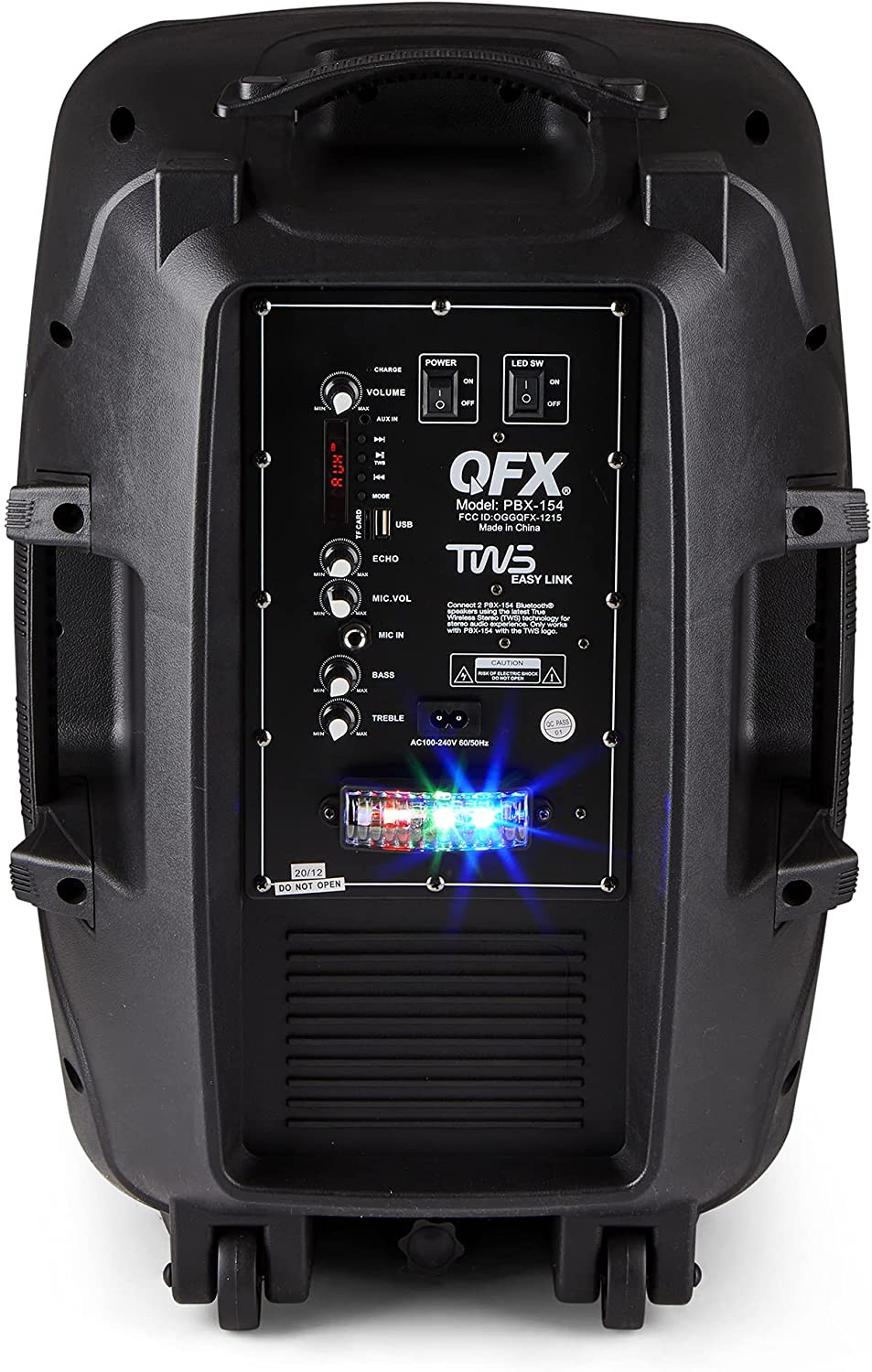 QFX PBX-154 15" Bluetooth Rechargeable Speaker with LED Lights