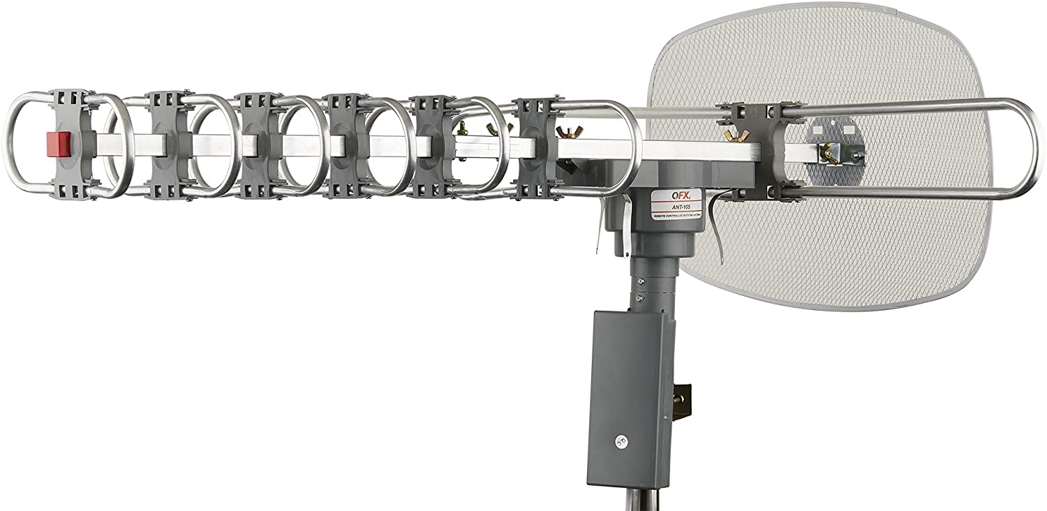 QFX ANT-105 HD DTV UHF VHF FM 360 Degree Motorized Rotating Antenna Full HD 1080