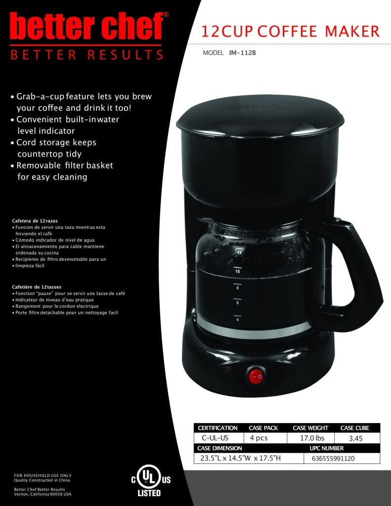 BETTER CHEF 12 CUP COFFEE MAKER BLACK IM 112B