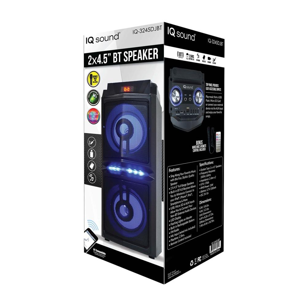 IQ SOUND IQ-3245DJBT 2 x 4.5†Tailgate Bluetooth® Speaker with Flashing Light