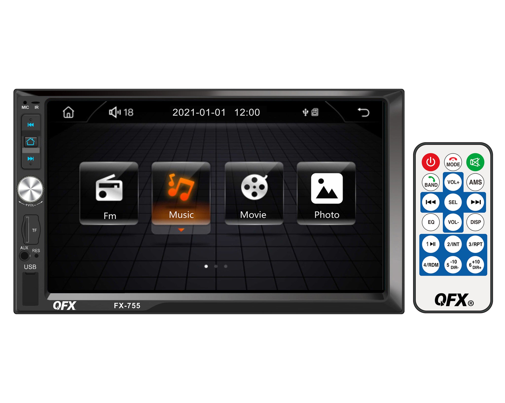 QFX FX-755 Car Stereo 7†Touchscreen Bluetooth AM/FM Radio - MP3 PLAYER