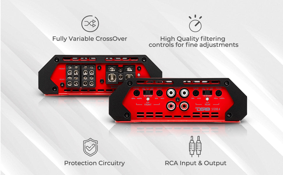 DS18 S1200.4/RD SELECT Full-Range Class AB 4-Channel Amplifier 1200 Watts Red