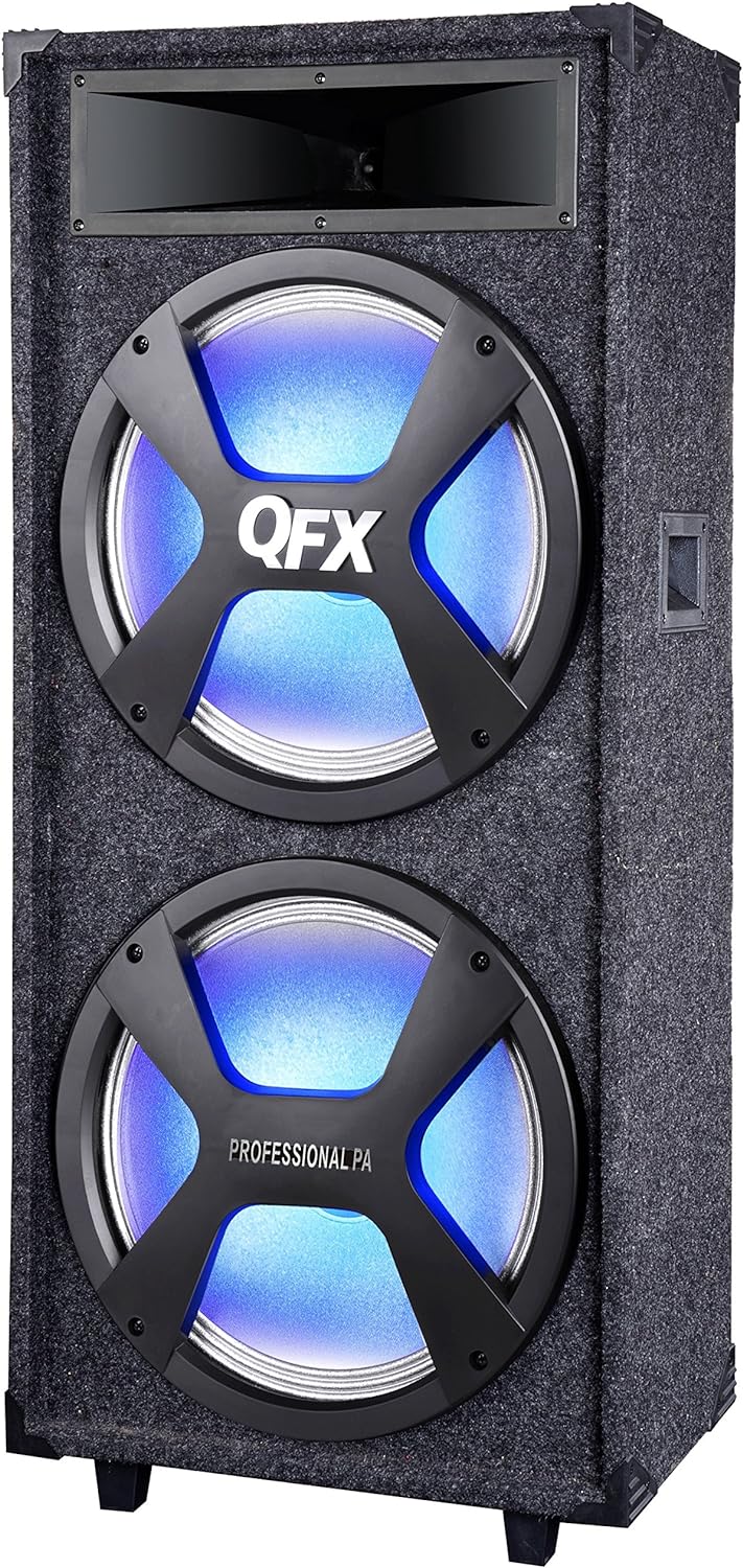 QFX 2X15â€ BLUETOOTH CABINET SPEAKER WITH LED PARTY LIGHTS