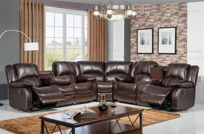 Mcferren sala seccional con 4 reclinables, brown