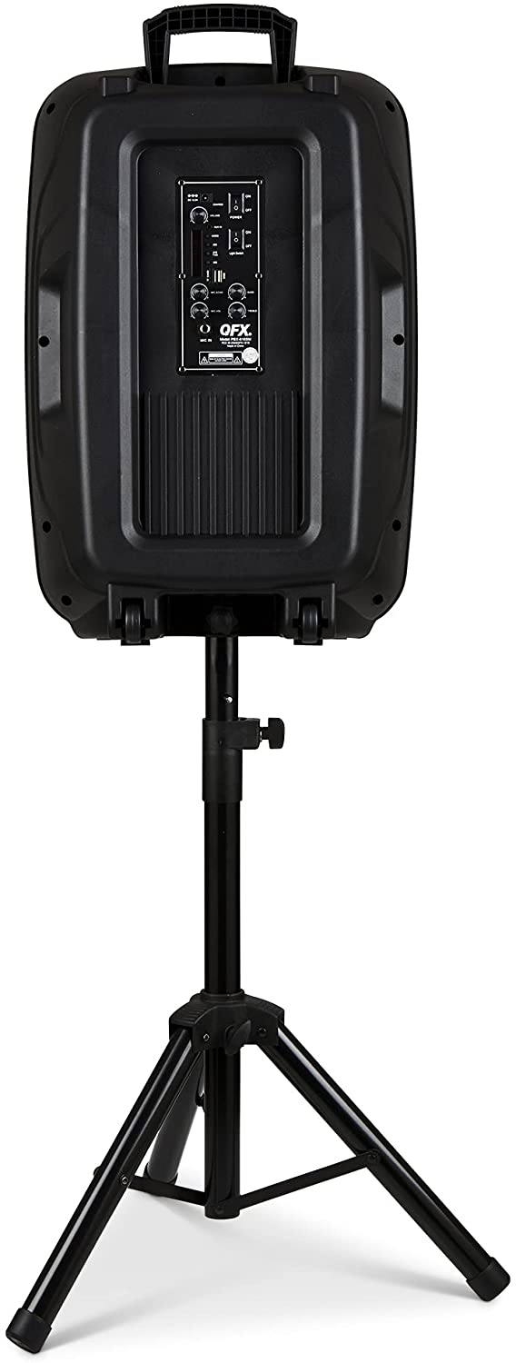 QFX PBX-616SM 15" Bluetooth Rechargeable Speaker with LED Lights, Mic and Stand