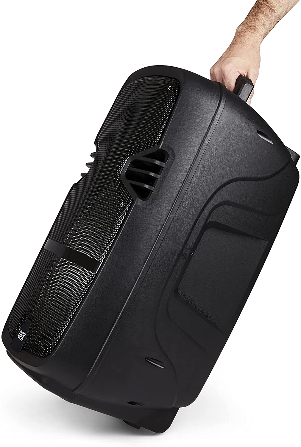 QFX PBX-616SM 15" Bluetooth Rechargeable Speaker with LED Lights, Mic and Stand