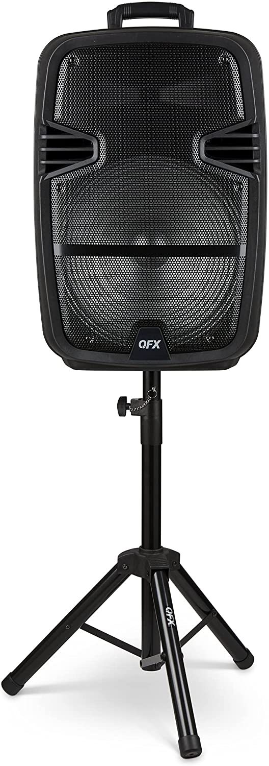 QFX PBX-616SM 15" Bluetooth Rechargeable Speaker with LED Lights, Mic and Stand