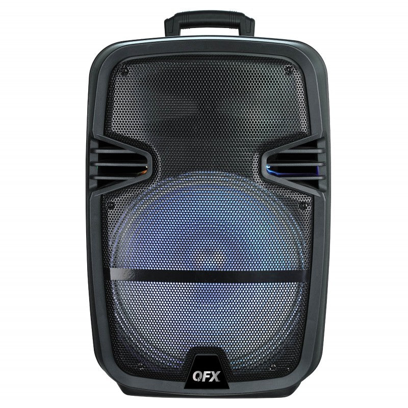QFX PBX-616SM 15" Bluetooth Rechargeable Speaker with LED Lights, Mic and Stand