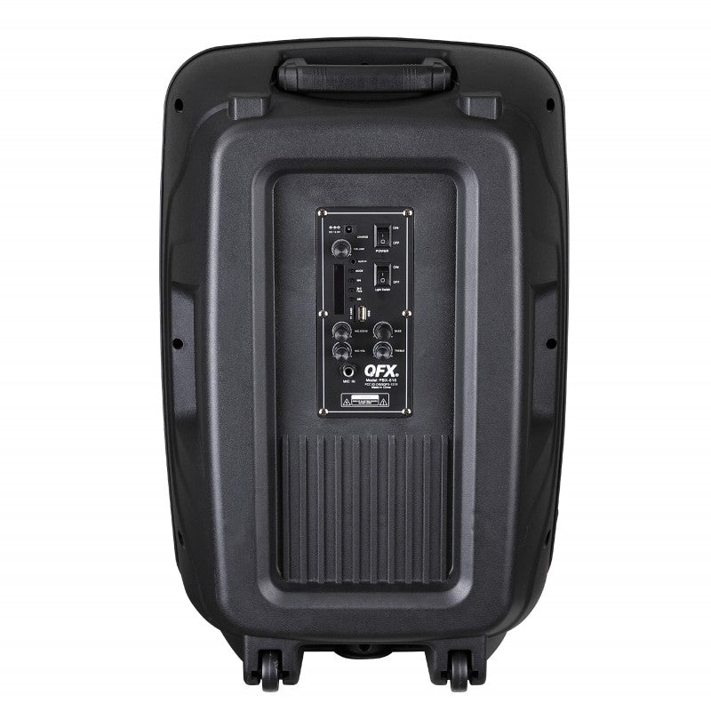 QFX PBX-616SM 15" Bluetooth Rechargeable Speaker with LED Lights, Mic and Stand