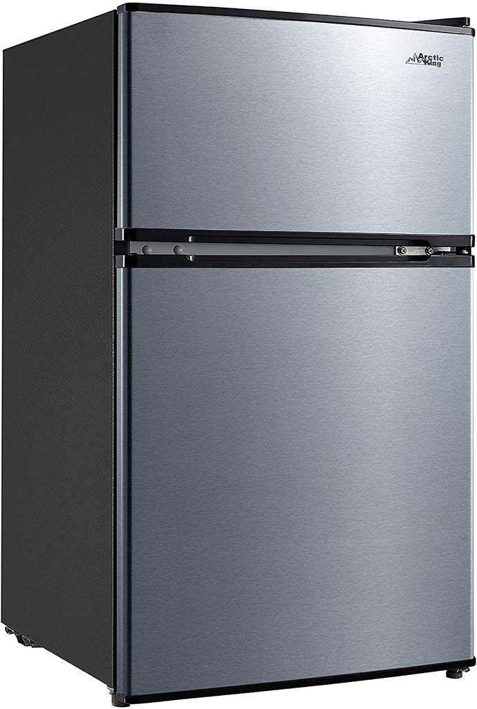 Arctic King 3.2 Cu ft Two Door Mini Fridge with Freezer - Stainless Steel