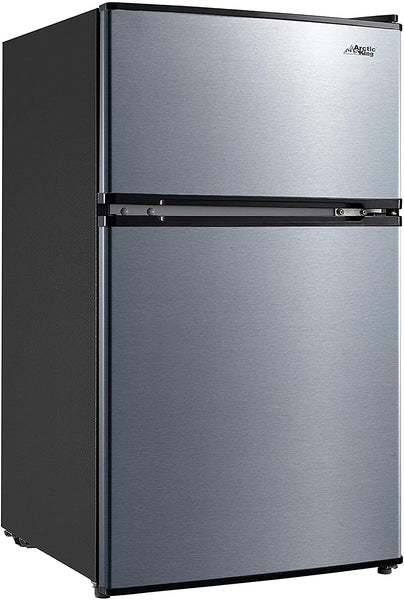 Arctic King 3.2 Cu ft Two Door Mini Fridge with Freezer - Stainless Steel