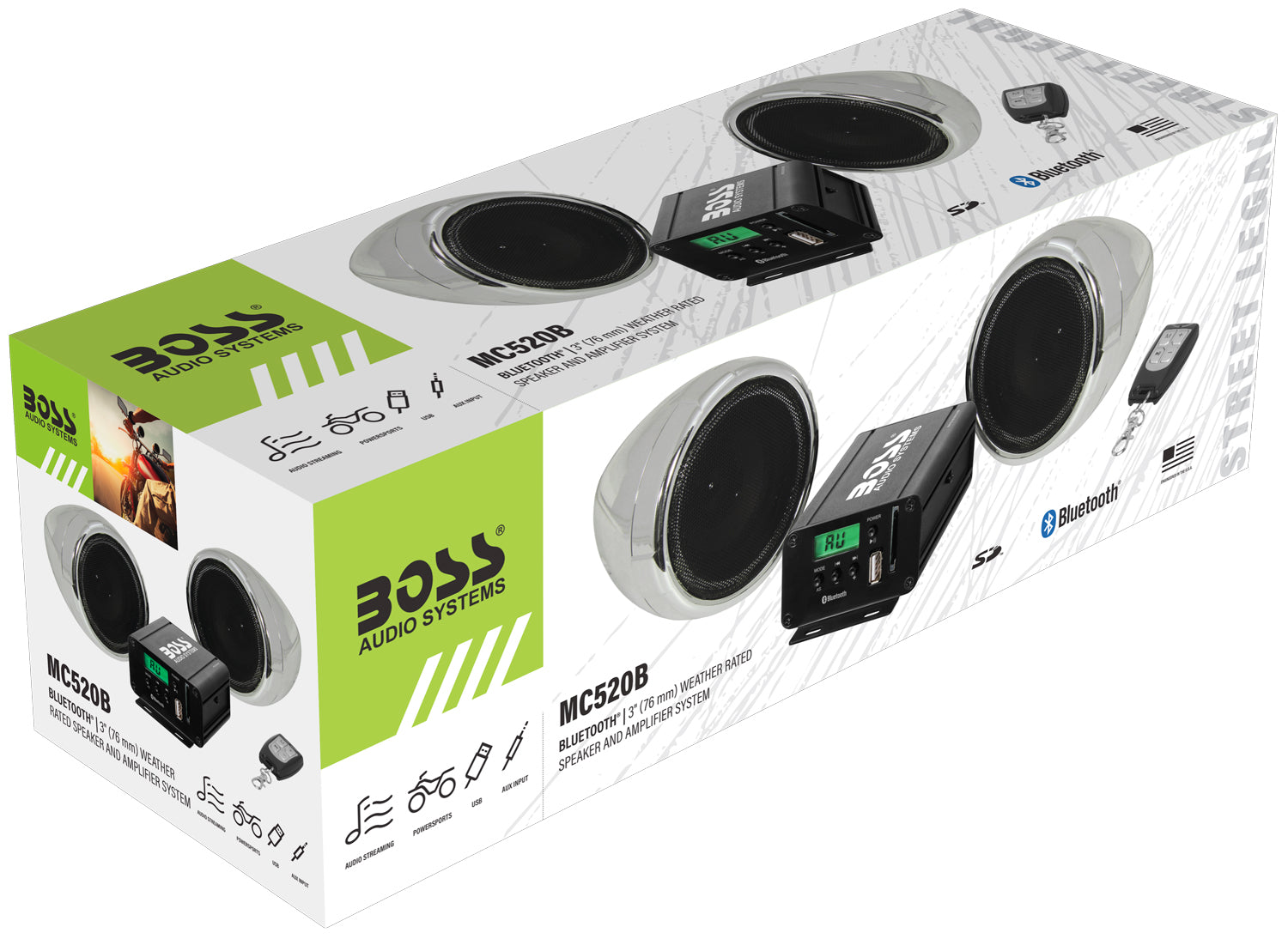 BOSS MCBK520B Motorcycle Speaker and Amplifier Sound System Bluetooth- Weatherproof