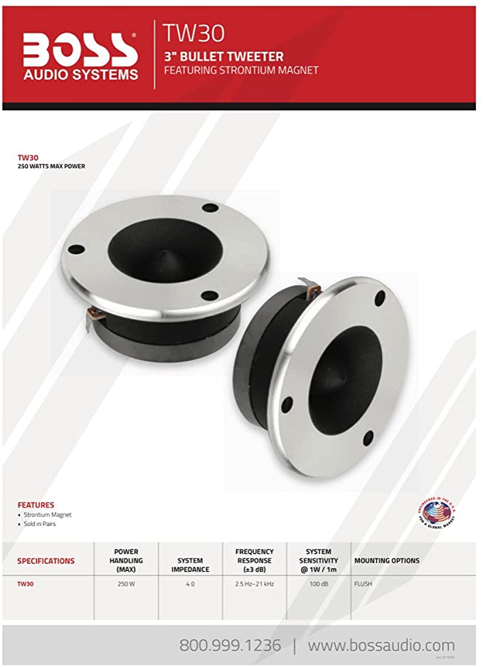 BOSS Audio Systems TW30 250 Watt Per Pair 3" Bullet Car Tweeters