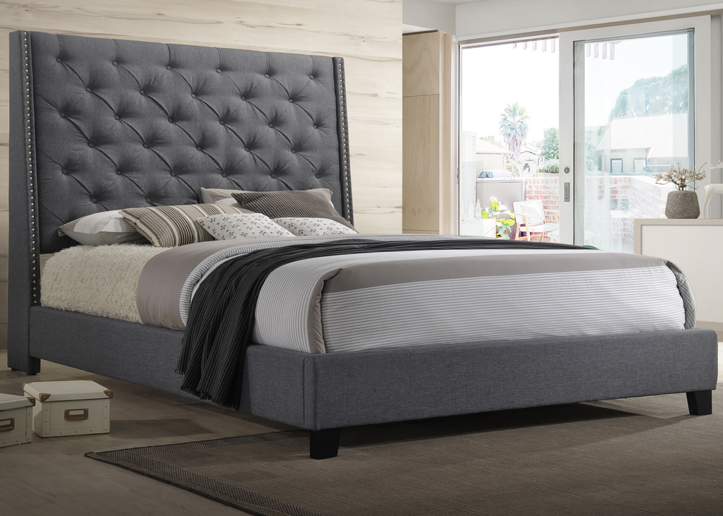 Cama king Acabado Tela Gris