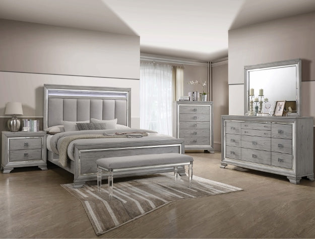 Cama Queen Luz led c/1 Buro Tocador y Espejo