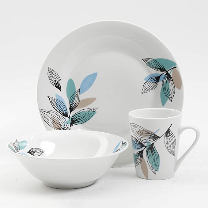GIBSON Vineyard Blue 12 pc Dinnerware Set Decorated
