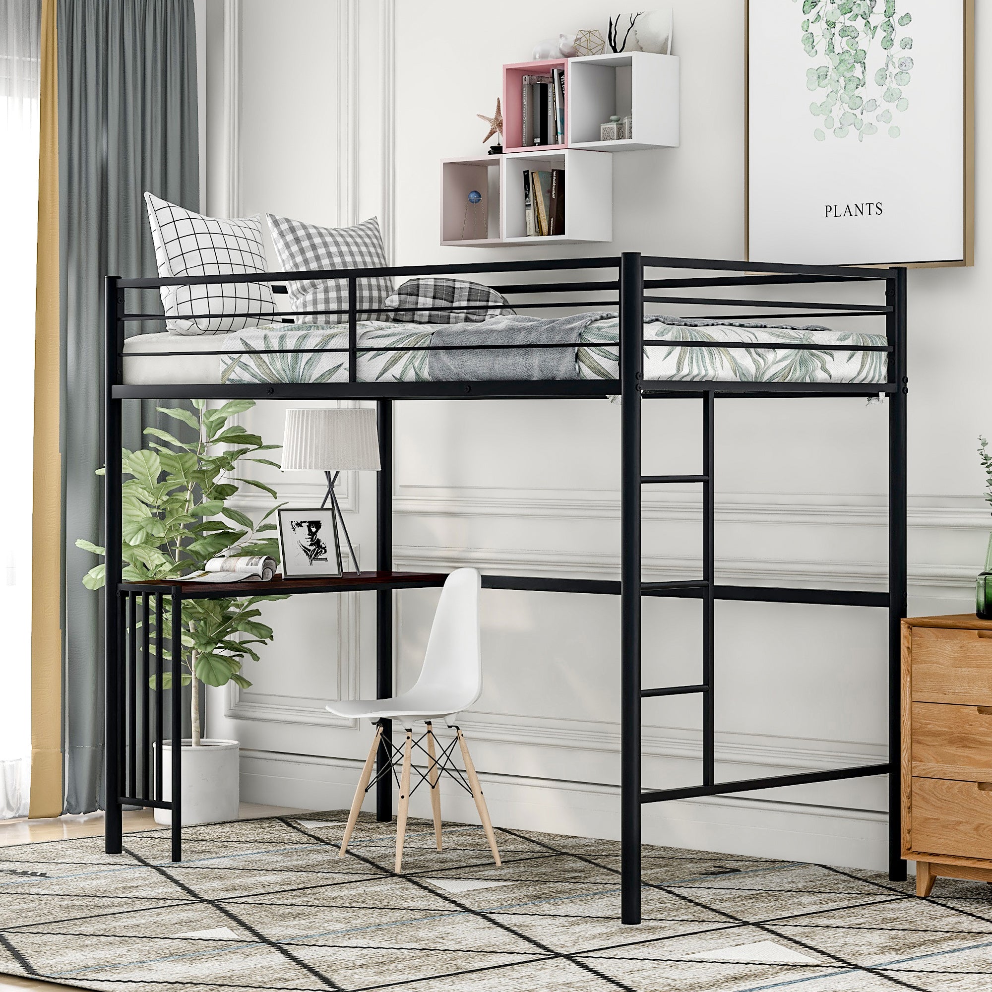 Bunk Bed Metal Loft Bed w/ Desk - TWIN
