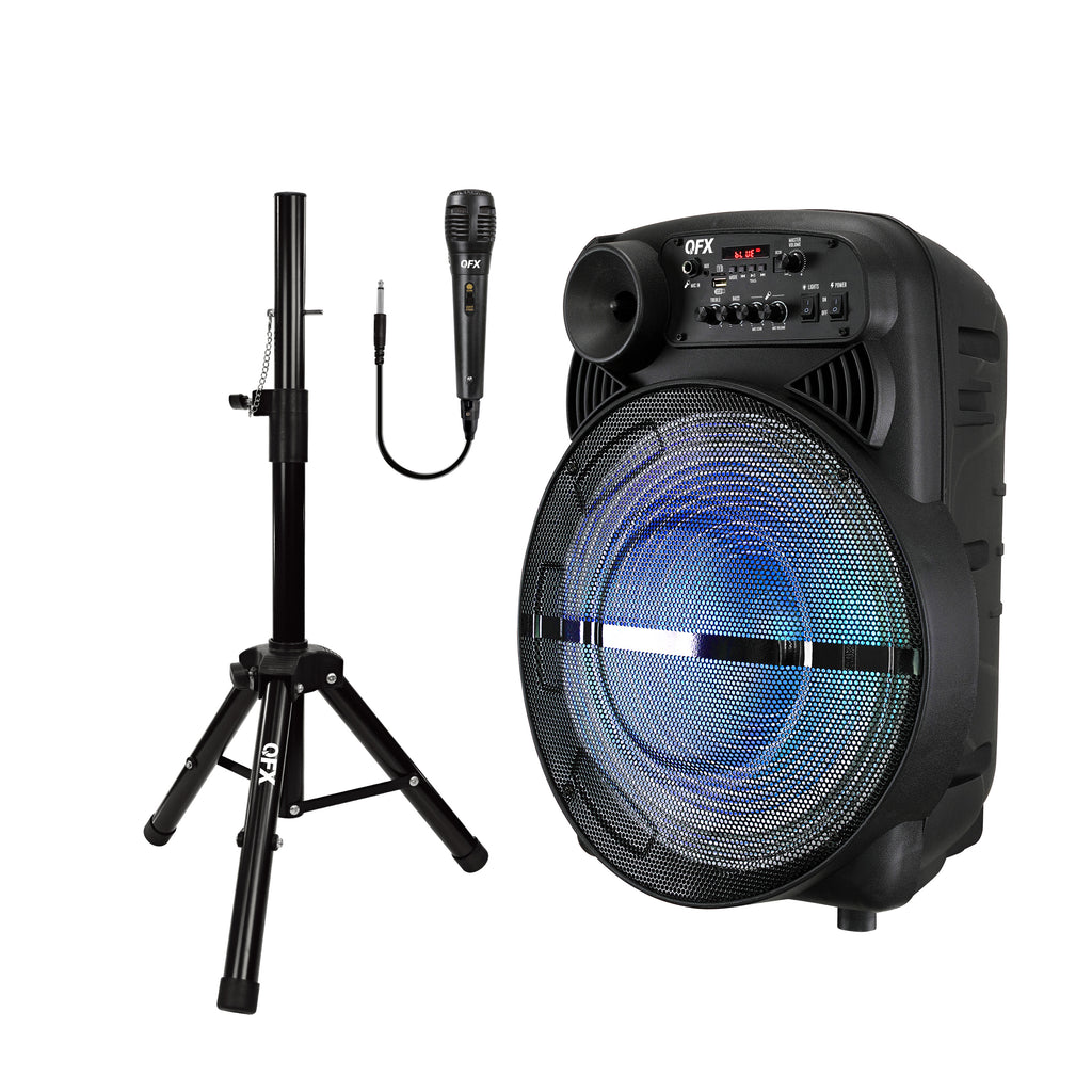 QFX PBX-615SM 15" Bluetooth Rechargeable Speaker with LED Lights
