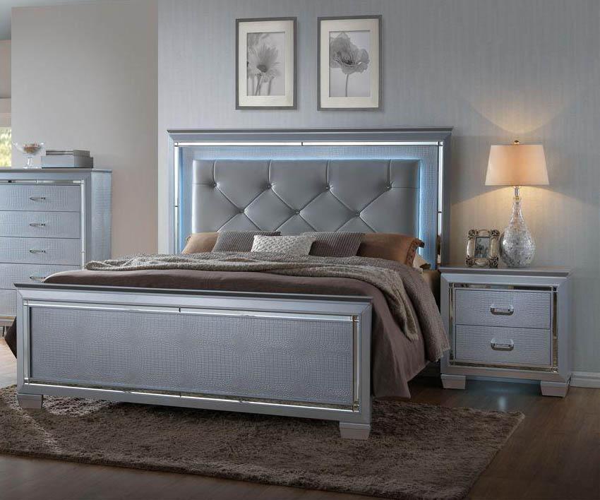 Cama Queen c/1 Buro Tocador y Espejo Luz led