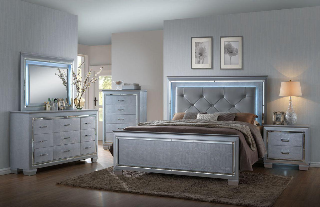 Cama Queen c/1 Buro Tocador y Espejo Luz led