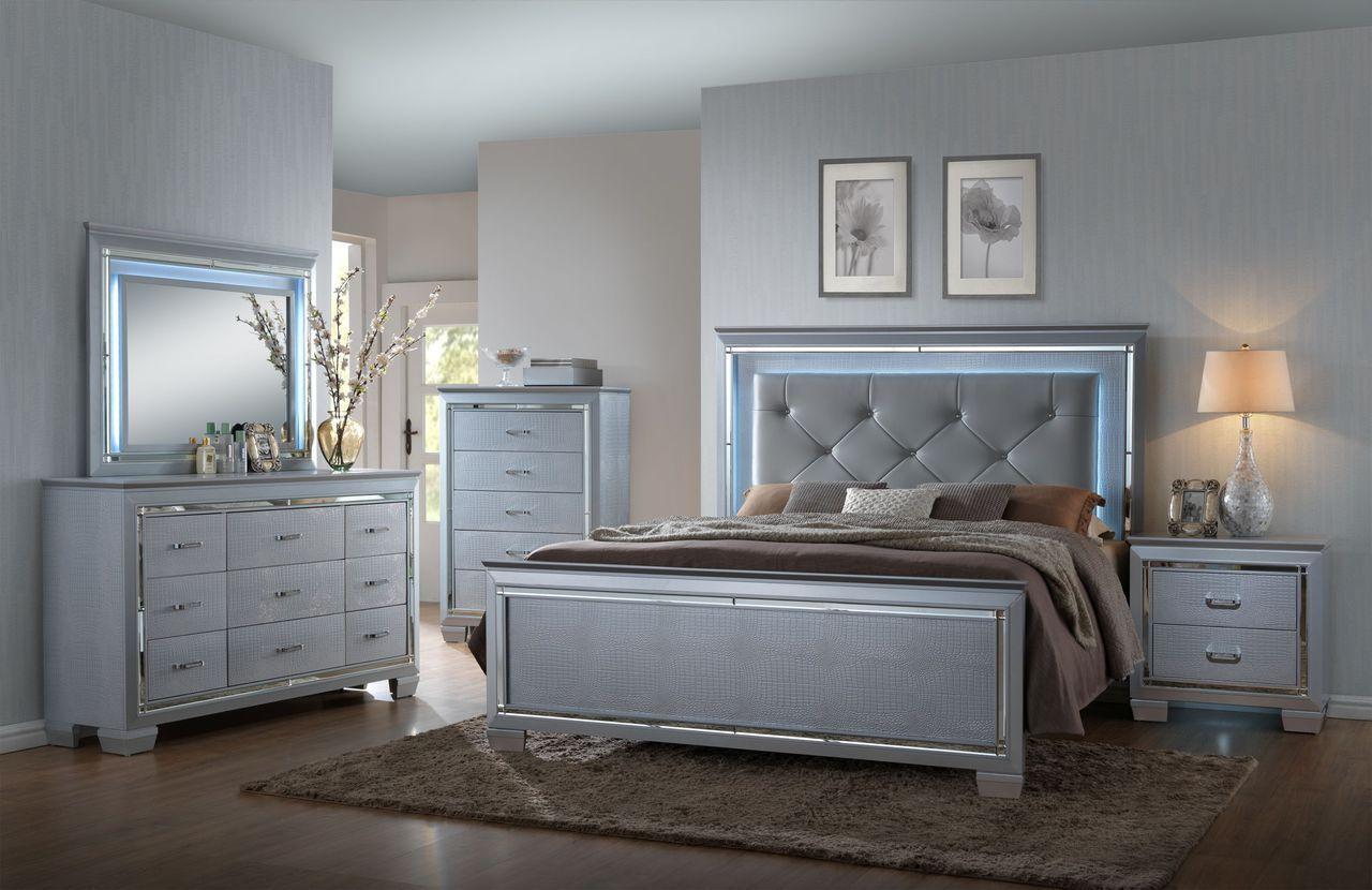 Cama Queen c/1 Buro Tocador y Espejo Luz led
